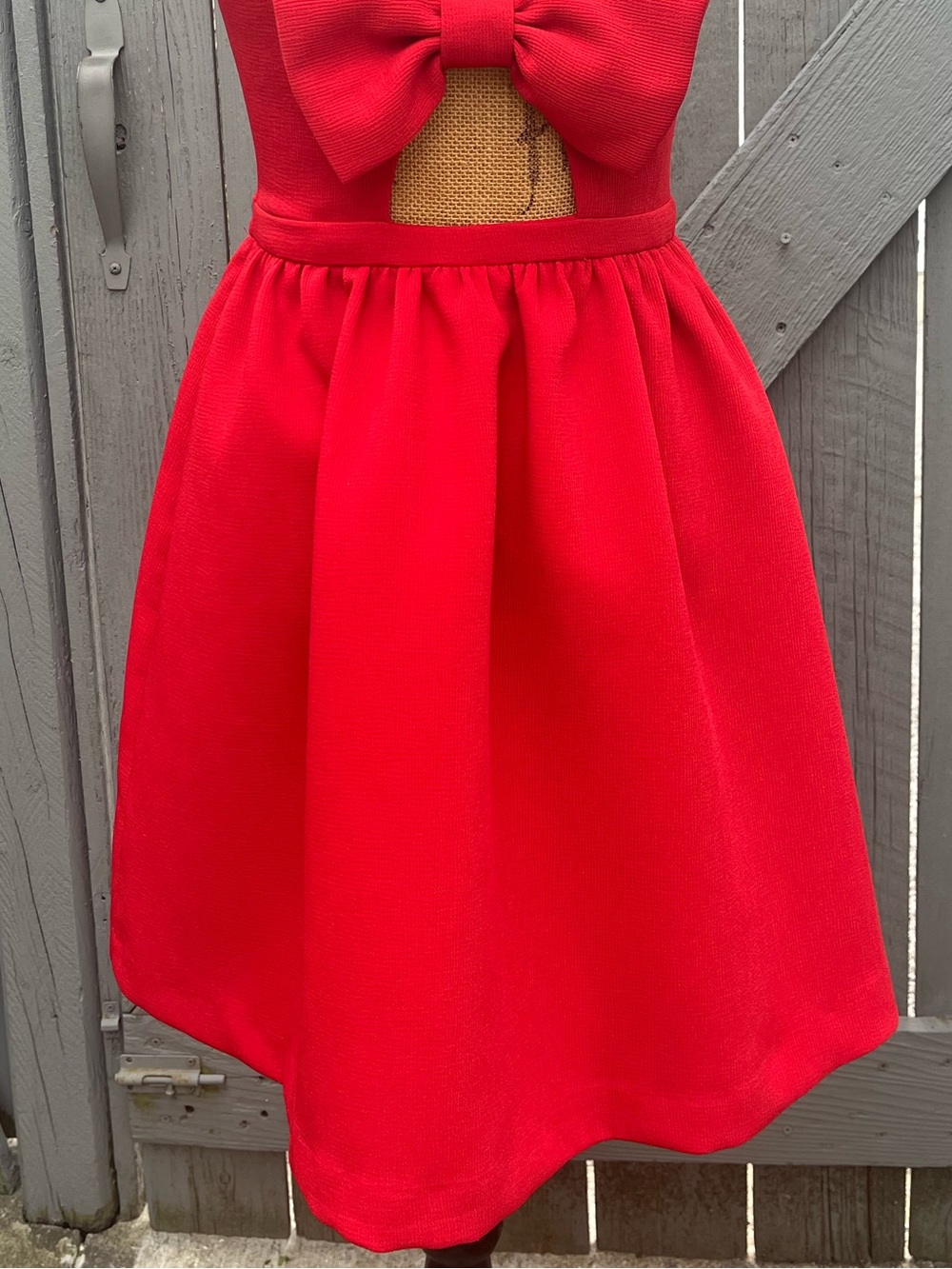 Soprano Fit & Flare V-Neck Mini Dress Bow Accents Red Size Small - Picture 8 of 12